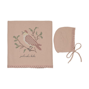 Knit Cross Stitch Blanket and Bonnet | Rose | Peluche | SS26