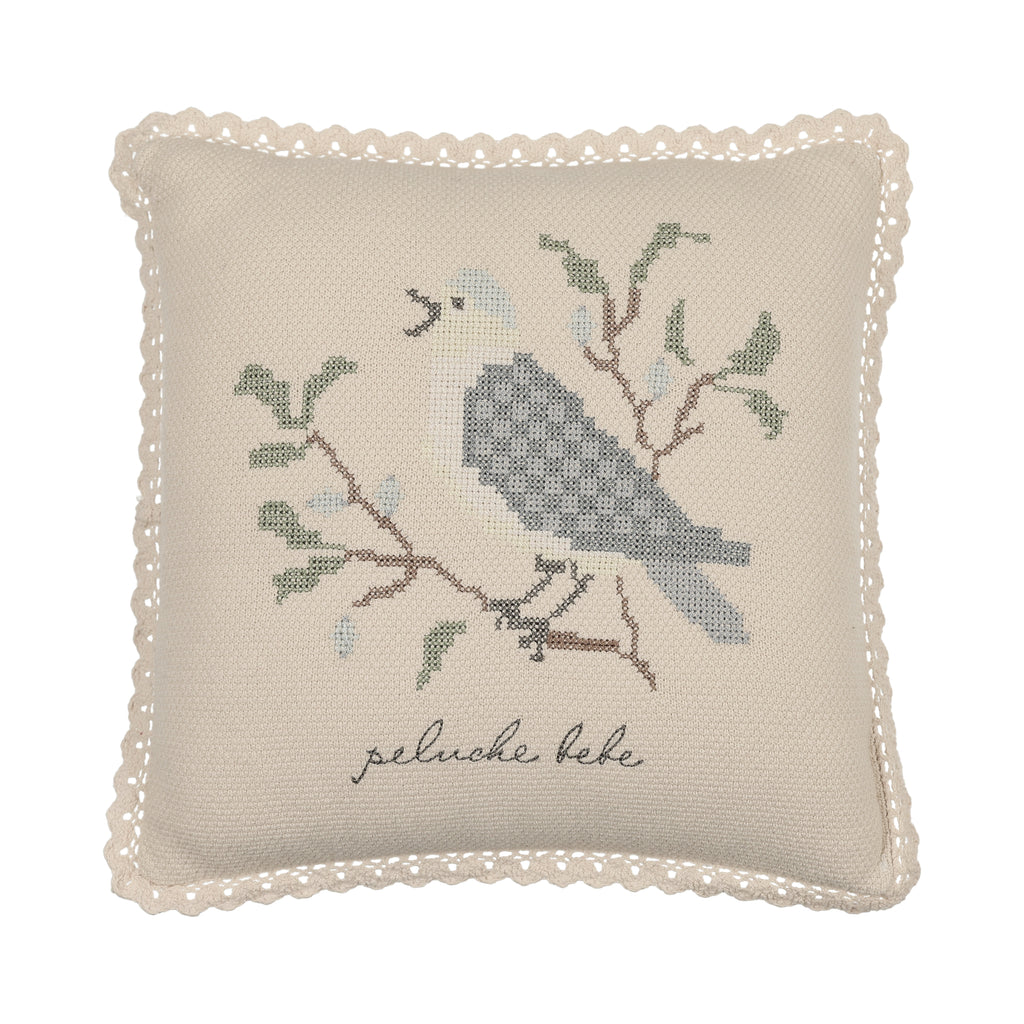Cross Stitch Knit Pillow | Stone/Blue | Peluche | AW26