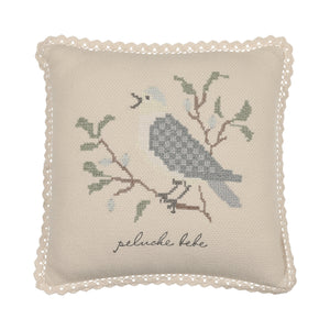 Cross Stitch Knit Pillow | Stone/Blue | Peluche | AW26