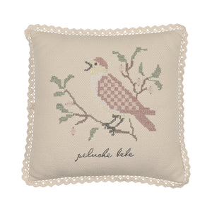 Cross Stitch Knit Pillow | Stone/Rose | Peluche | AW26