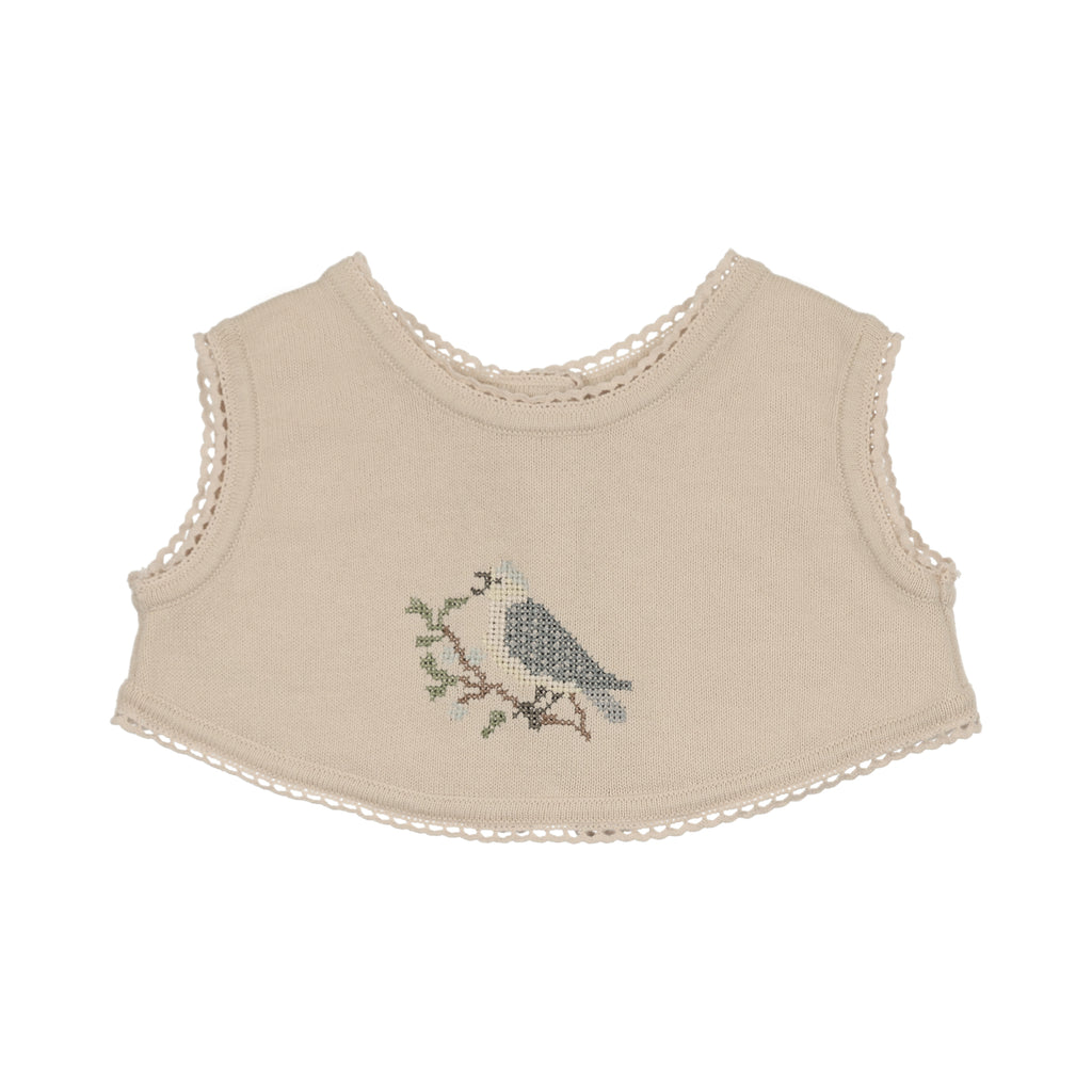 Baby Boy Overlay Bib | Cross Stitch | Stone/Blue | Peluche |AW26