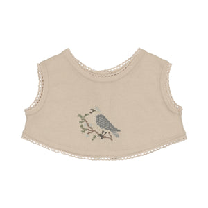 Baby Boy Overlay Bib | Cross Stitch | Stone/Blue | Peluche |AW26