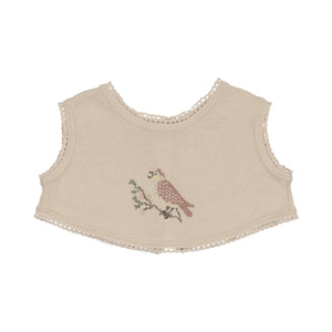 Baby Girl Overlay Bib | Cross Stitch | Stone/Rose | Peluche |AW26