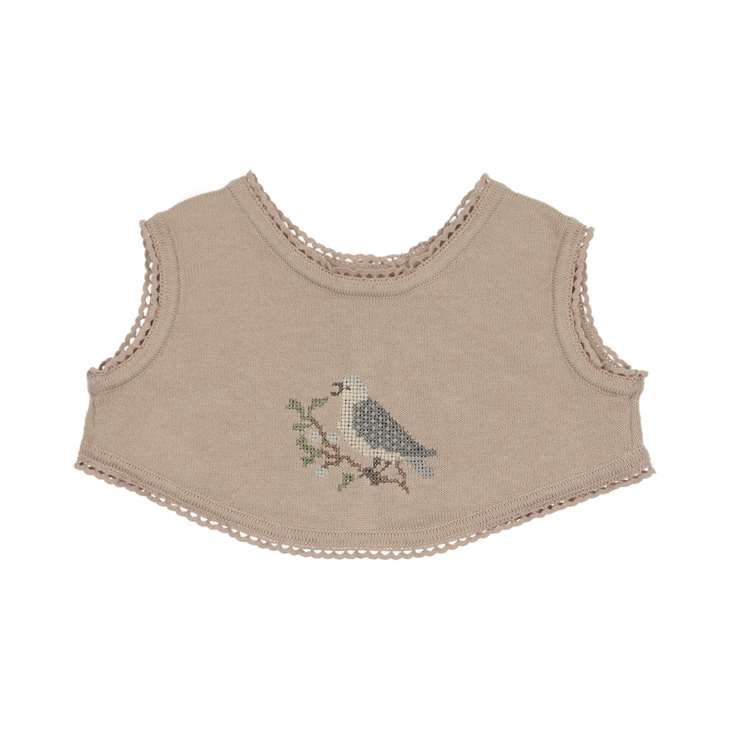 Baby Boy Overlay Bib | Cross Stitch | Taupe | Peluche |AW26