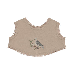 Baby Boy Overlay Bib | Cross Stitch | Taupe | Peluche |AW26