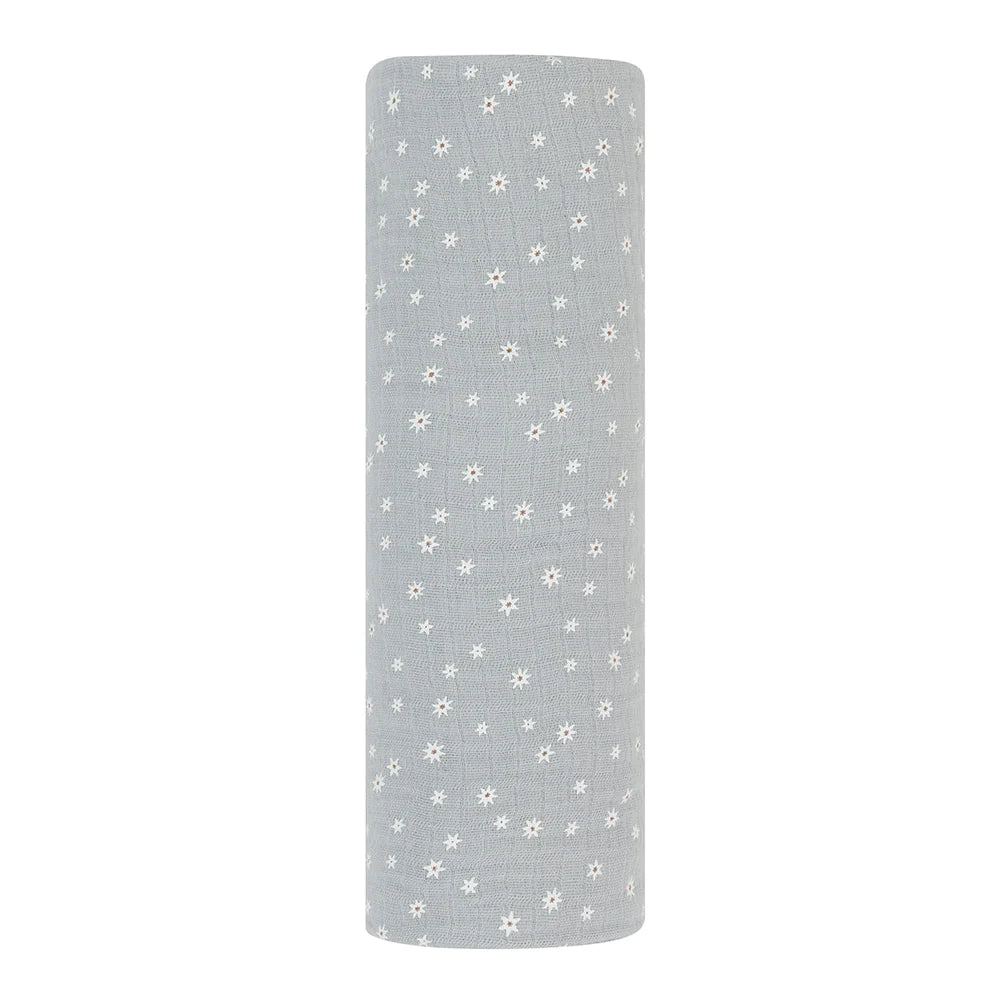 Baby Boy Muslin Swaddle | Ditsy Star | Blue | Ely’s & Co.