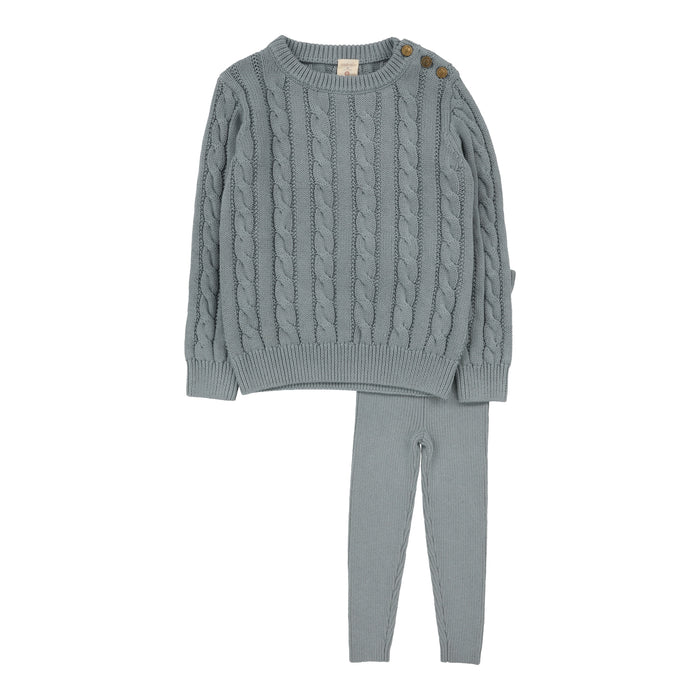 Baby Boy Outfit | Cable Knit Set  | Dusty Blue | Lil Legs | Aw25