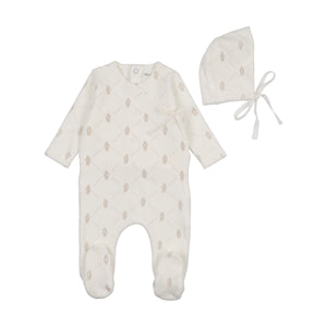 Baby Boy Footie + Hat | Diamond Cone | Chalk White | Bee and Dee | AW25