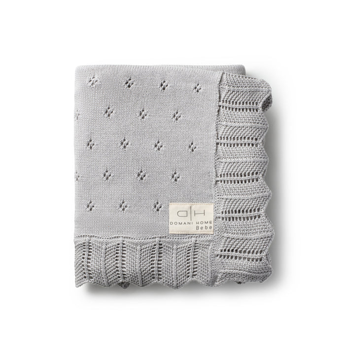 Knit Baby Blanket | Scalloped Pointelle | Nimbus Cloud | Domani Bebe