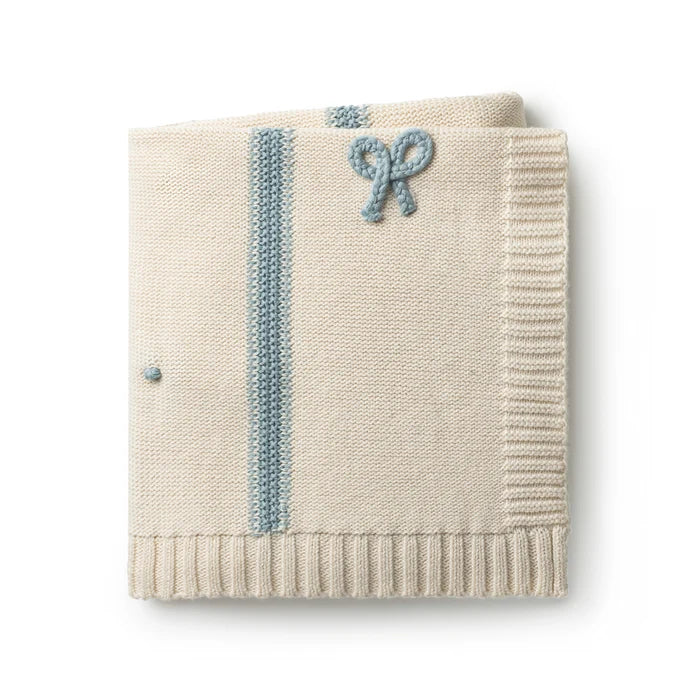 Knit Baby Blanket | DH Mini Bow Blanket | Blue | Domani Bebe