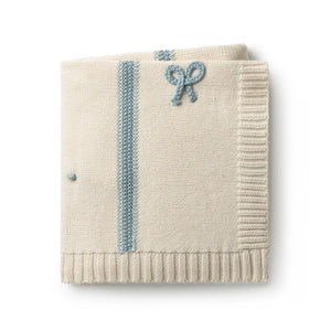 Knit Baby Blanket | DH Mini Bow Blanket | Blue | Domani Bebe