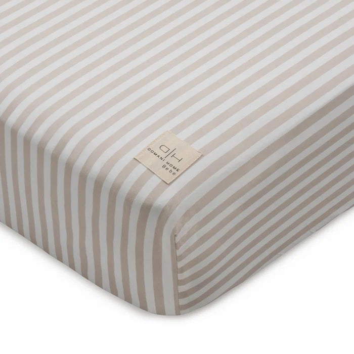 DH Block Stripe Crib Sheet | Taupe | Domani Bebe