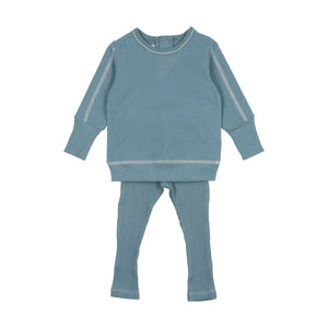 Baby Boy 2 Piece Outfit | Double Contrast Ensemble | Windward Blue | Mon Tresor | AW23