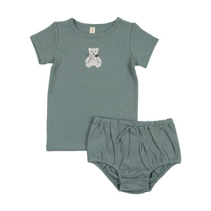 Baby Boy Bloomer Set | Embroidered Bear | Blue | Lil Legs
