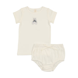 Baby Boy Bloomer Set | Embroidered Bear | White | Lil Legs