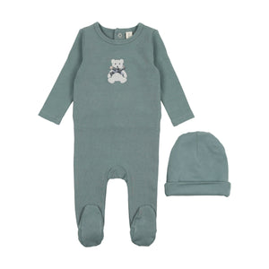 Baby Boy Footie + Hat | Embroidered Bear | Blue | Lil Legs