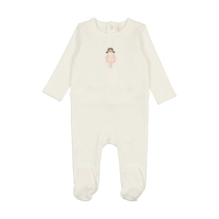 Baby Girl Footie + Hat | Embroidered Doll | White | Lil Legs