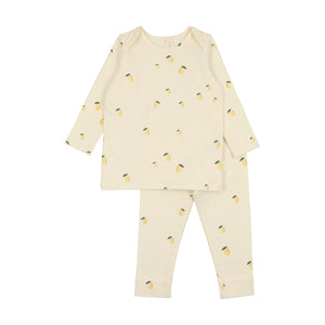 Baby Boy Long Set | Embroidered Fruit | Ivory Lemon | Lil Legs