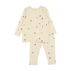 Baby Girl Long Set | Embroidered Fruit | Ivory Strawberry | Lil Legs