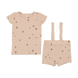 Baby Girl Short Set | Embroidered Fruit | Peach Strawberry | Lil Legs