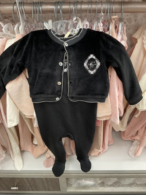Baby Boy Footie + Cardigan Set | Monogram Majesty | Black | Mon Tresor | AW26