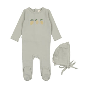 Baby Boy Layette Set | Embroidered Fruit | Mint Lemon | Lil Legs