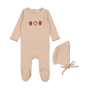 Baby Girl Layette Set | Embroidered Fruit | Peach Strawberry | Lil Legs