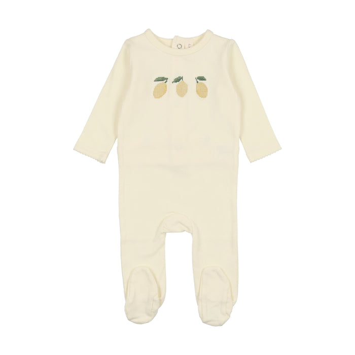 Baby Boy Footie + Hat | Embroidered Fruit | Ivory Lemon | Lil Legs