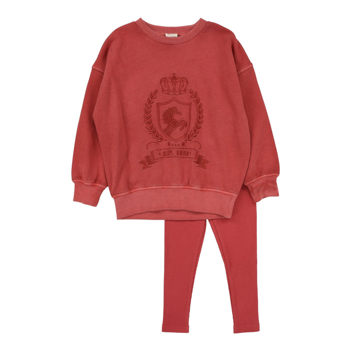 Baby Outfit | Emblem Sweatshirt Set | Mineral Red | Lil Legs | Aw25