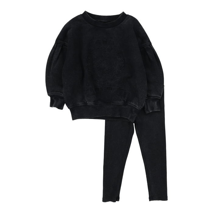 Baby Outfit | Emblem Sweatshirt Set | Black Wash | Lil Legs | Aw25
