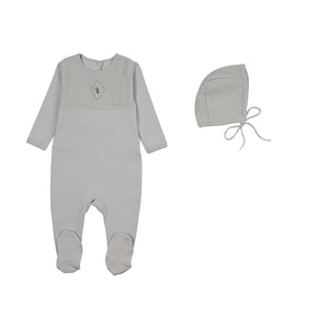 Baby Boy Footie + Hat | Elegant Knit Bib | Sapphire Blue | Mon Tresor | AW26