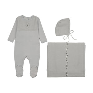 Baby Boy Layette Set | Elegant Knit Bib | Sapphire Blue | Mon Tresor | AW26