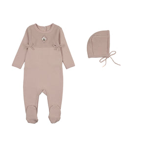 Baby Girl Footie + Hat | Elegant Knit Bib | Orchid Pink | Mon Tresor | AW26