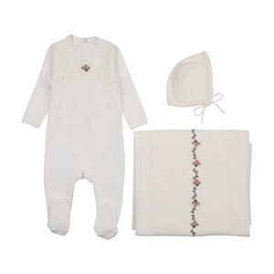 Baby Girl Layette Set | Elegant Knit Bib |  Ivory & Pink | Mon Tresor | AW26
