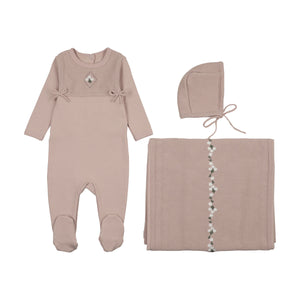 Baby Girl Layette Set | Elegant Knit Bib | Orchid Pink | Mon Tresor | AW26