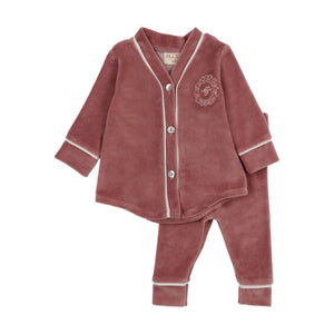 Baby Girl 2 Piece Outfit | Emblem Lounge Set | Dark Rose | Mon Tresor | AW26