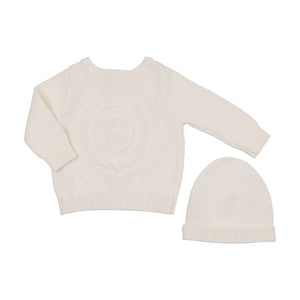 Baby Neutral Knit Cardigan + Hat | Embossed Knit | Cream | Peluche
