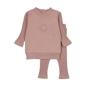 Baby Girl 2 Piece Outfit | Embossed Logo Long Ensemble | Mauveglow | Mon Tresor | SS26