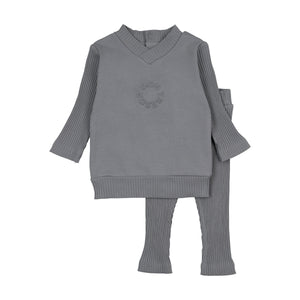 Baby Boy 2 Piece Outfit | Embossed Logo Long Ensemble | Ocean Blue | Mon Tresor | SS26