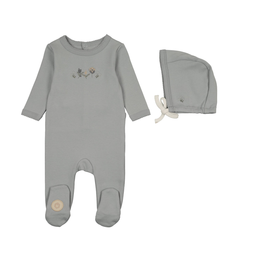 Baby Boy Footie + Hat |  Embroidered Garden | Blue Dawn | Mon Tresor | SS26