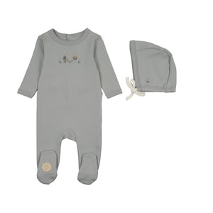 Baby Boy Footie + Hat |  Embroidered Garden | Blue Dawn | Mon Tresor | SS26