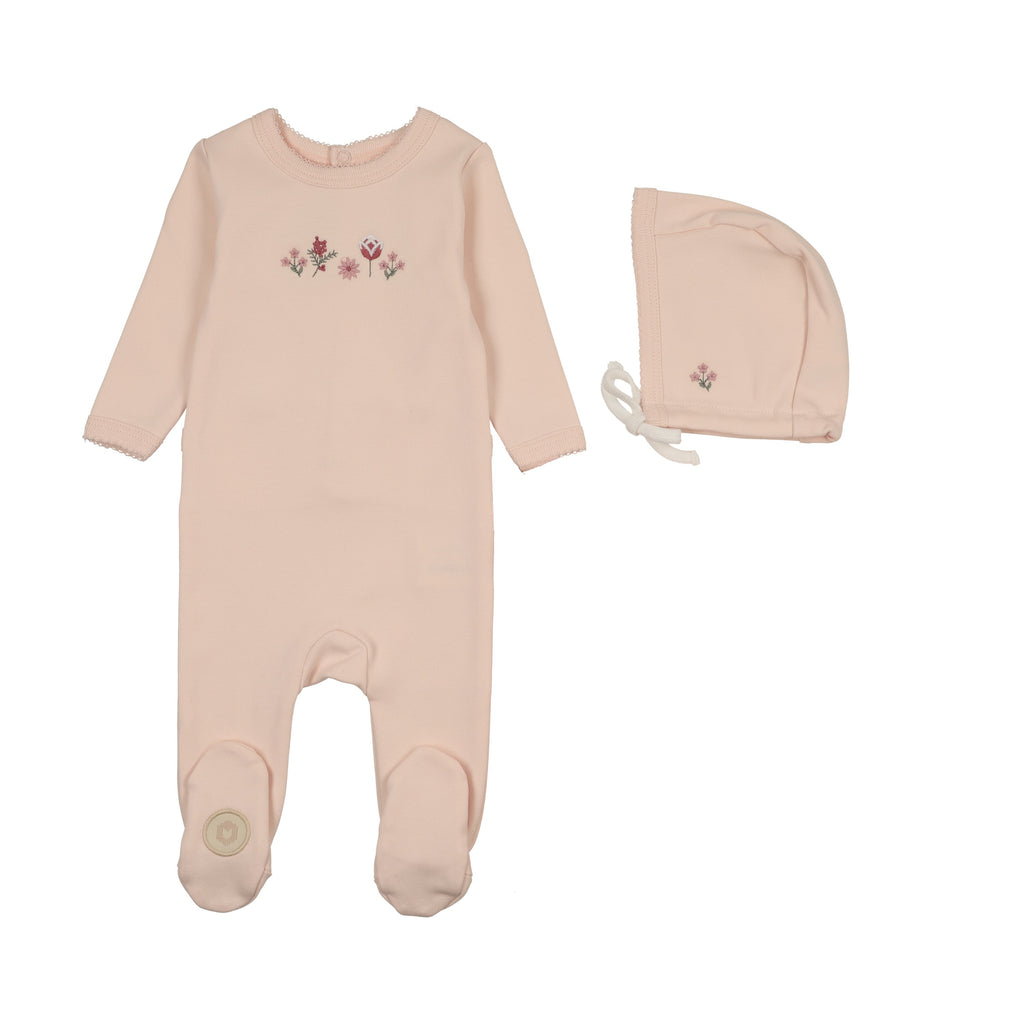 Baby Girl Footie + Hat |  Embroidered Garden | Barely Pink | Mon Tresor | SS26