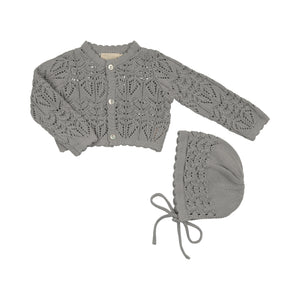 Baby Boy Cropped Cardigan + Hat | Eyelit Knit | Powder| Peluche | AW26
