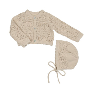 Baby Boy Cropped Cardigan + Hat | Eyelit Knit | Stone | Peluche | AW26