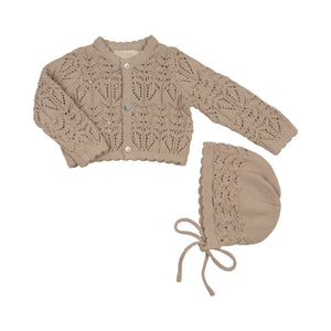 Baby Boy Cropped Cardigan + Hat | Eyelit Knit | Taupe | Peluche | AW26