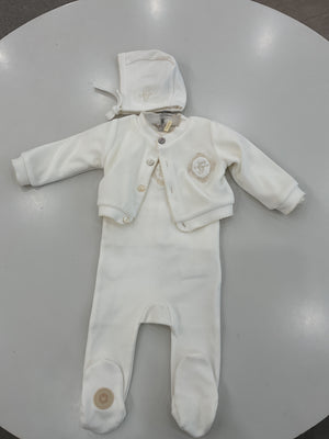 Baby Neutral Footie + Cardigan Set |  Monogram Majesty | Ivory | Mon Tresor | AW26