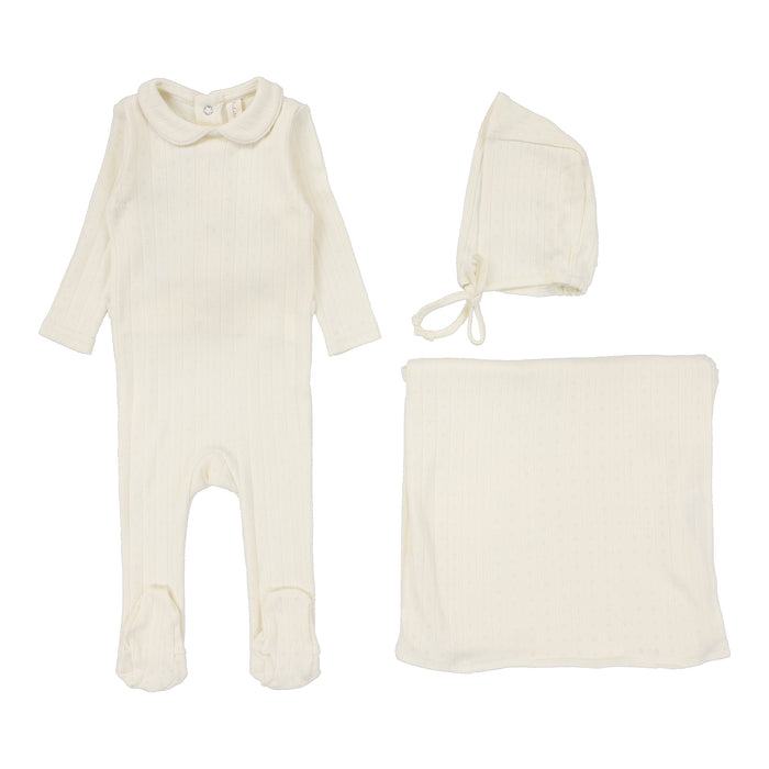 Baby Boy Layette Set | Fine Pointelle Collar | Cream Peter Pan | Lil Legs | Aw25