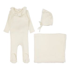 Baby Girl Layette Set | Fine Pointelle Collar | Cream Ruffle | Lil Legs | Aw25