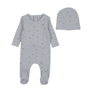 Baby Boy Footie + Hat | Flag Print | Blue Fog | Bee and Dee | SS26