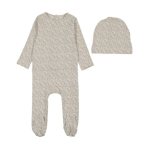 Baby Boy Footie + Hat | Dahlia Vines Print | Cream/Blue | Lil Legs | AW26